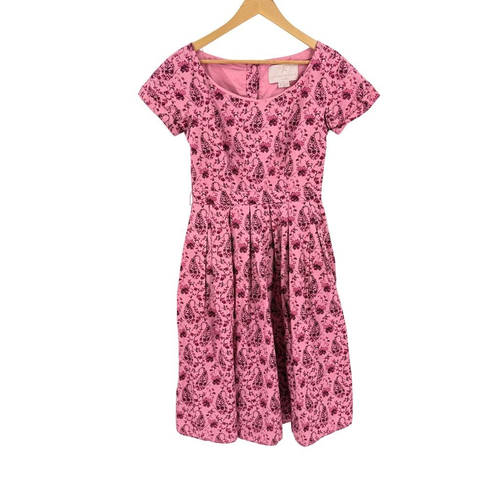 Gal Meets Glam Collection Floral Paisley Fit & Flare Dress Pink Size 4 Coquette